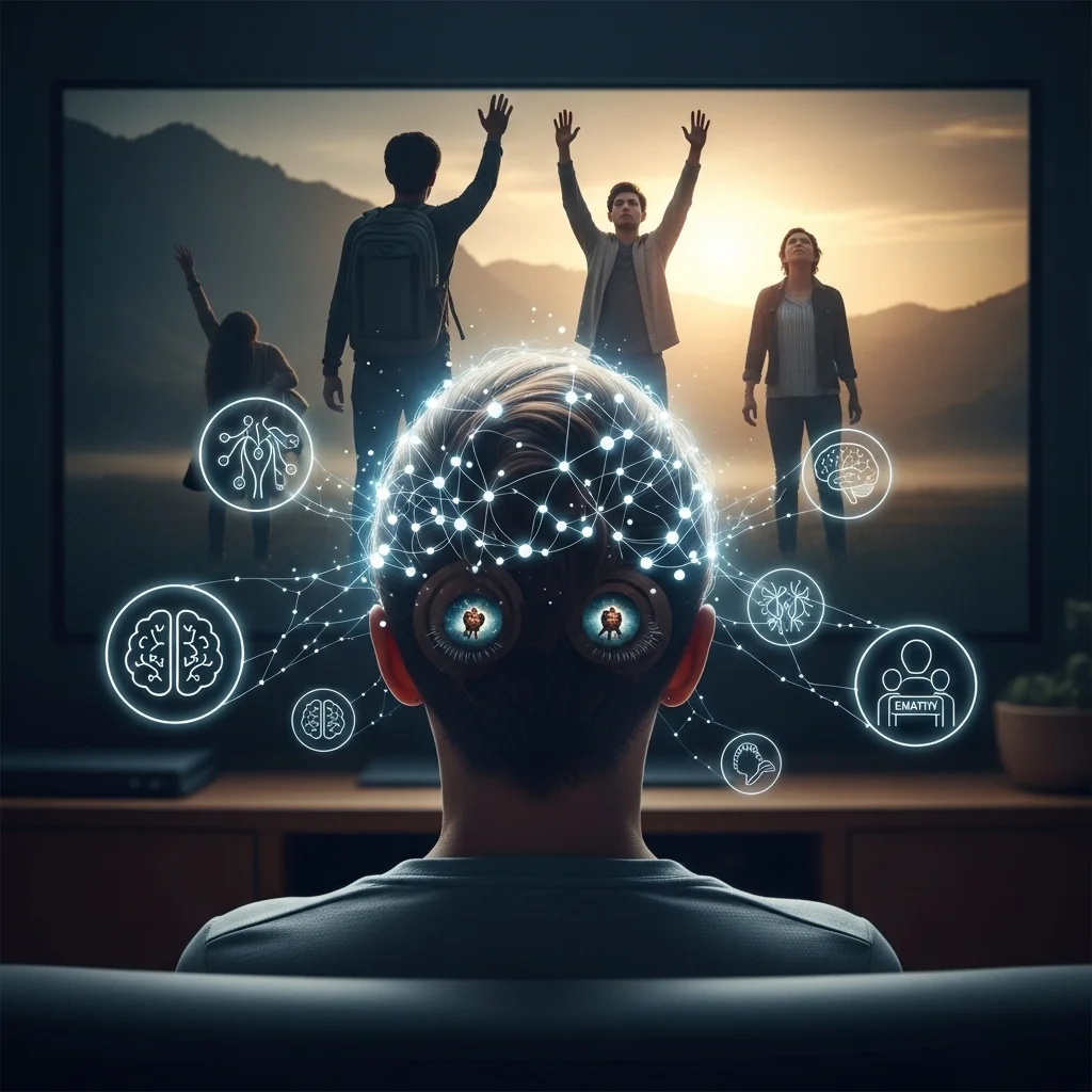 Imagem abstrata de conexão emocional entre espectador e personagem, empatia pela narrativa.